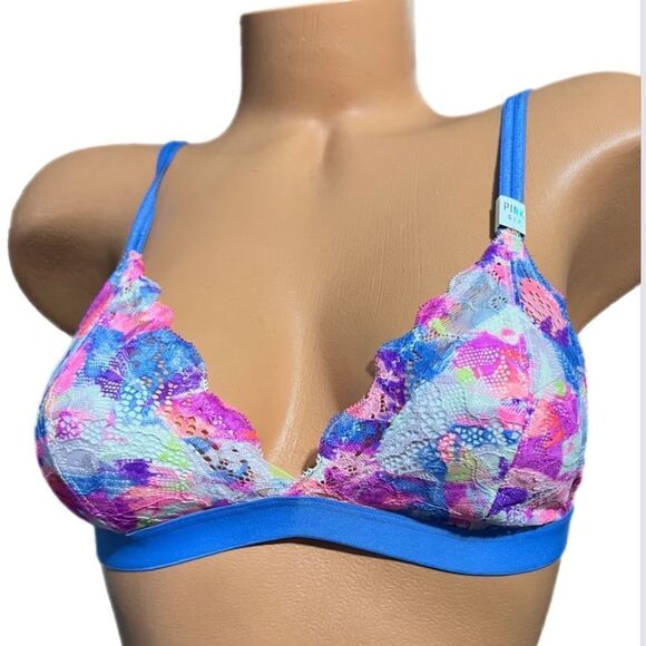 Victoria’s Secret Pink Floral Lace Triangle Unlined bralette bra Small - Picture 3 of 4